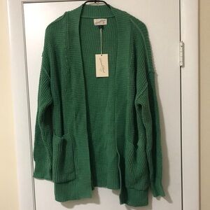 Green Open-Front Cardigan Sweater